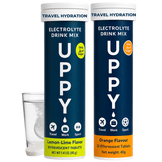 Uppy! Electrolyte Hydration Drink Mix Tablets Sample Pack – 1 Lemon-Lime + 1 Orange Tube – Jet Lag & Daily Hydration